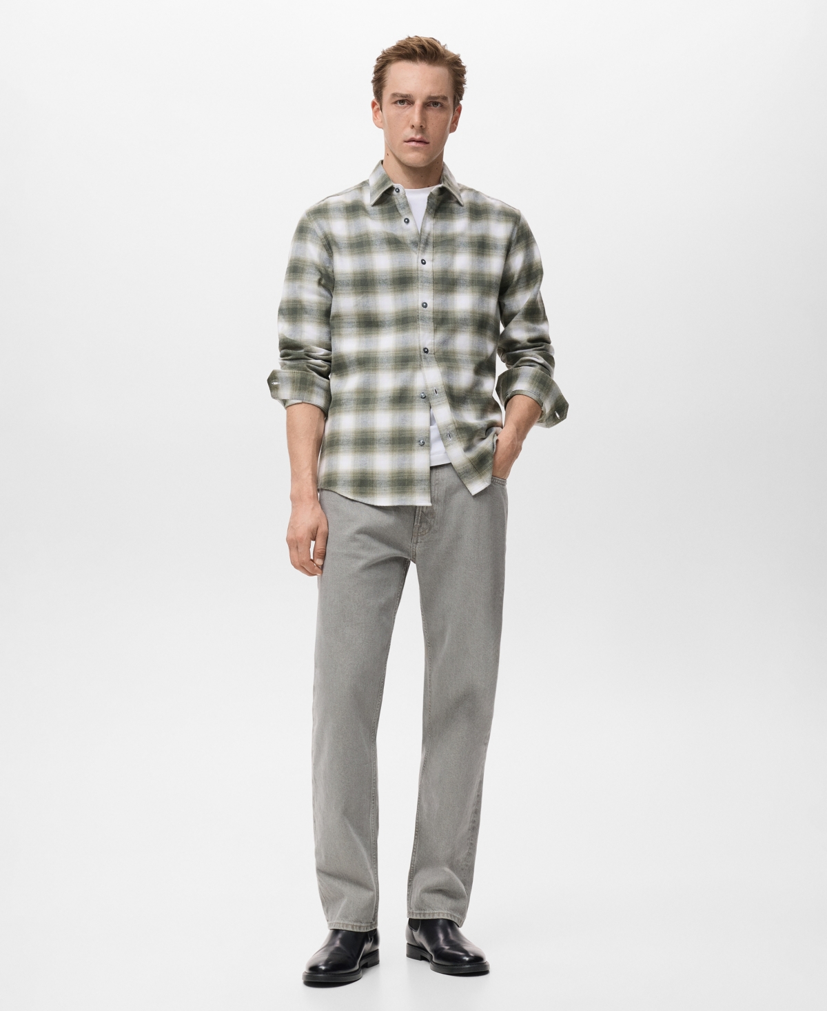 Mango Men's Cotton Flannel Check Overshirt