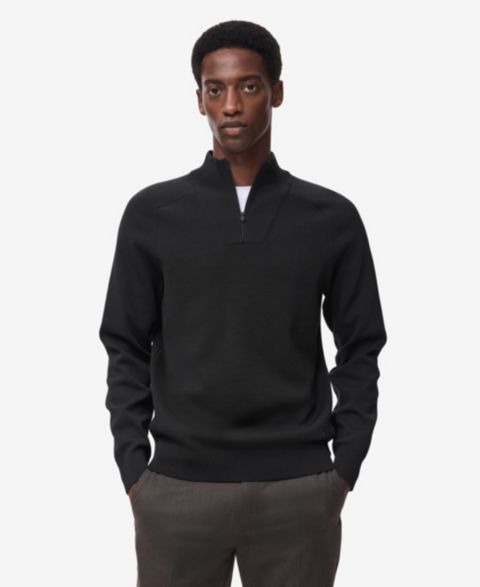 Мужской свитер Mango Breathable Zip-Neck, цвет: Чёрный