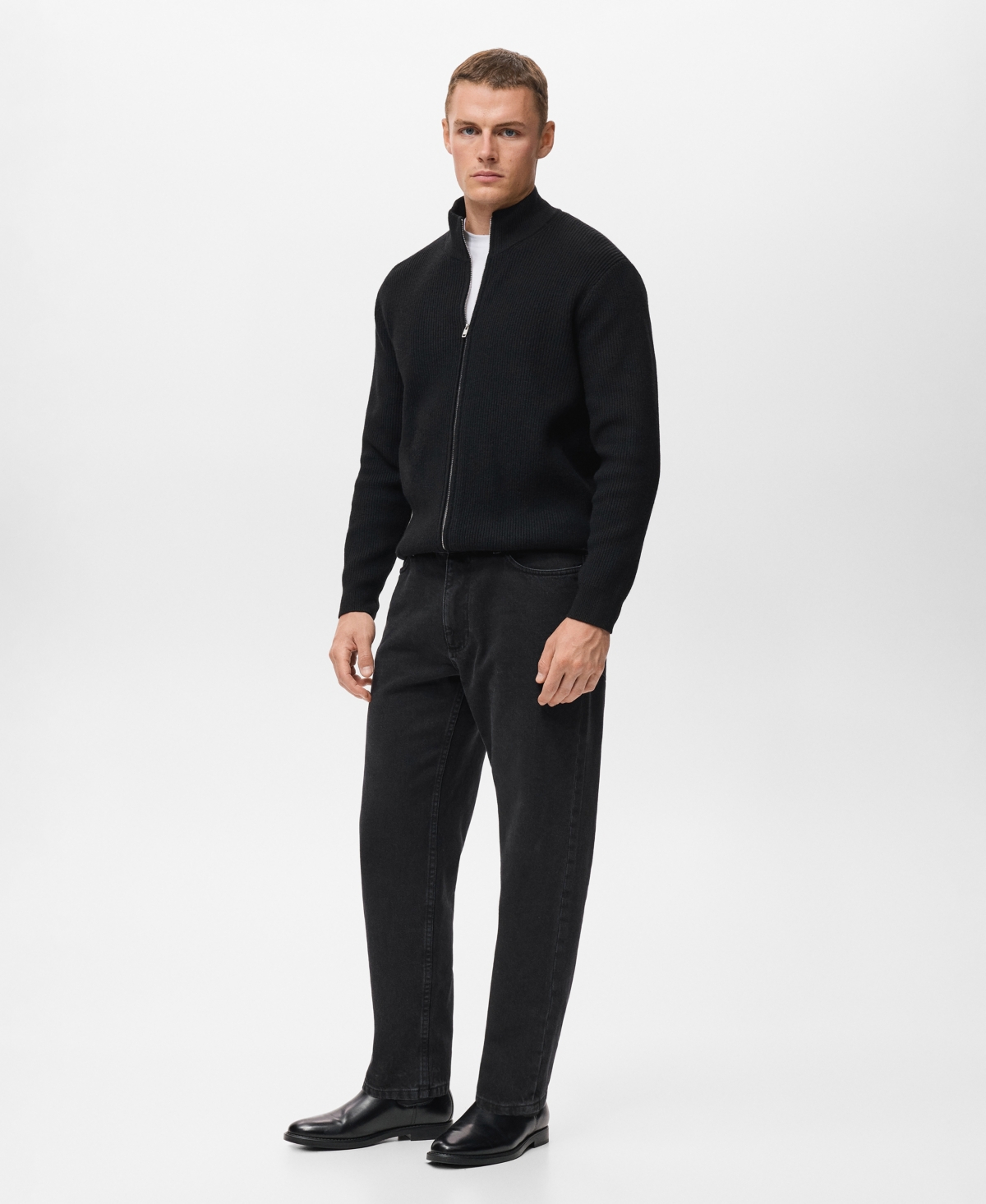 Mango Men's Ribbed-Knit Zipper Cardigan