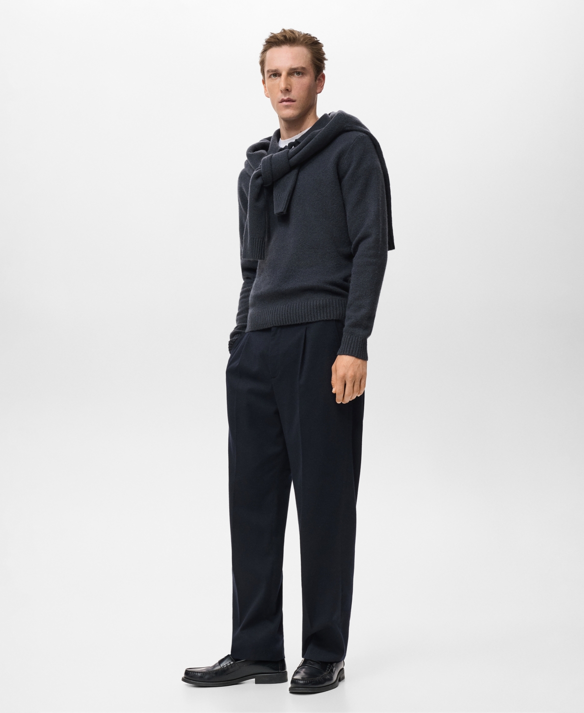 Mango Men's Knitted Wool Blend Polo Sweater