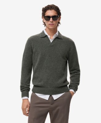 MANGO - Men's Knitted Wool Blend Polo Sweater
