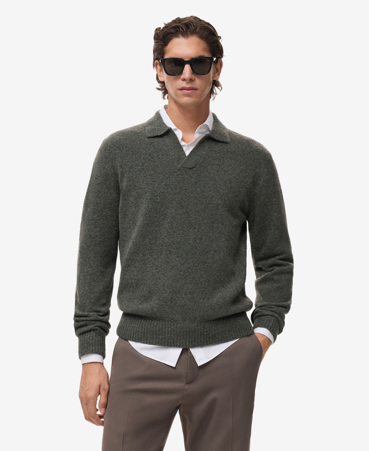Mango Men's Knitted Wool Blend Polo Sweater