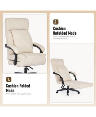 Reclining Office Chair with Adjustable Backrest and Footrest, PU Leather Swivel Desk Chair with Lumbar Support, Adjustable Seats with Wheels