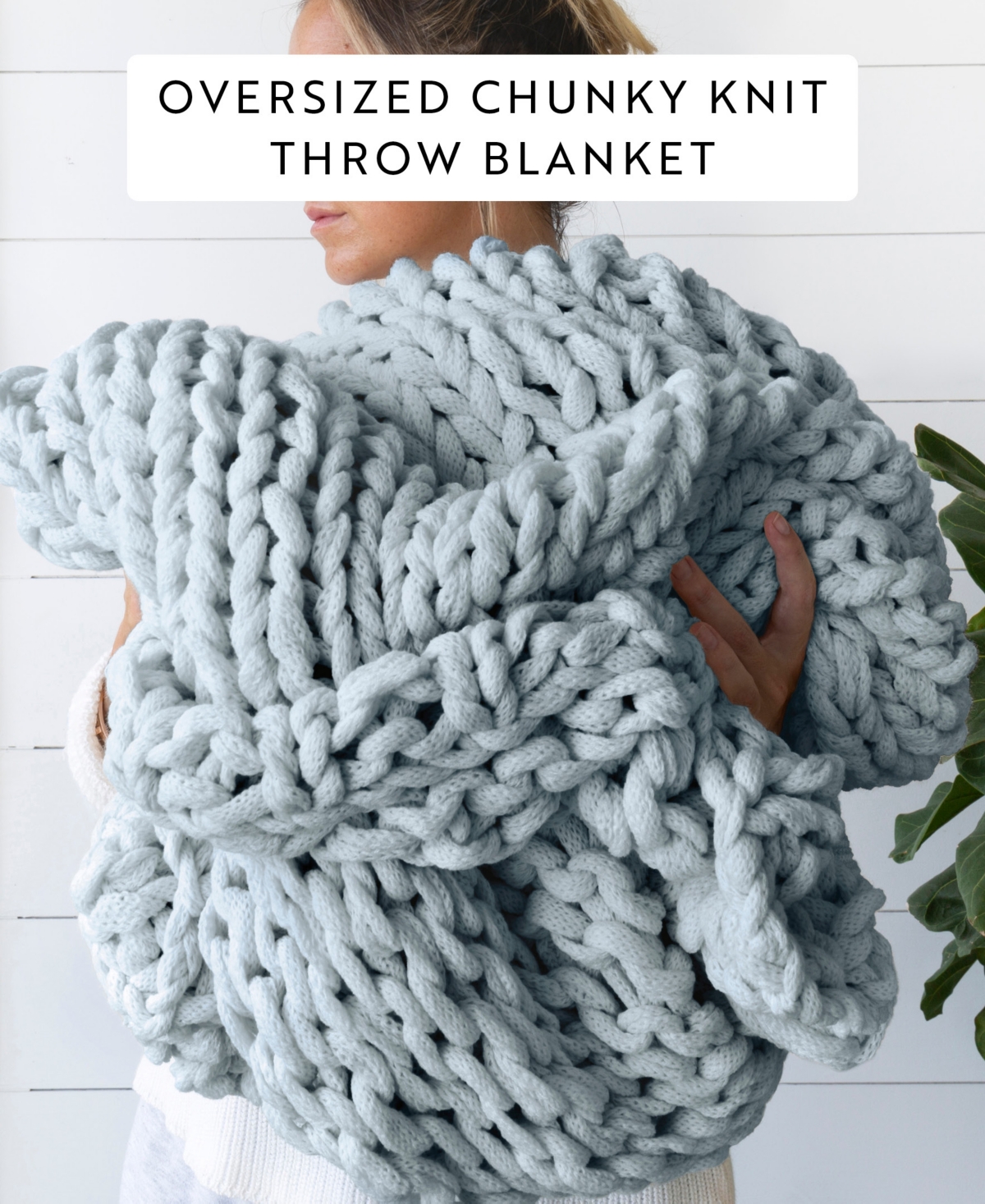 Ienjoy Home Eucalyptus Oversized Chunky Hand-knit Throw, 59" X 47" In Blue