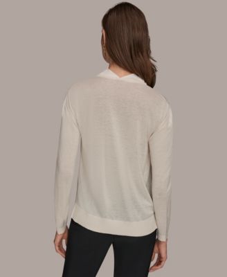 Women's Long-Sleeve Mix Media Cowl Front Top