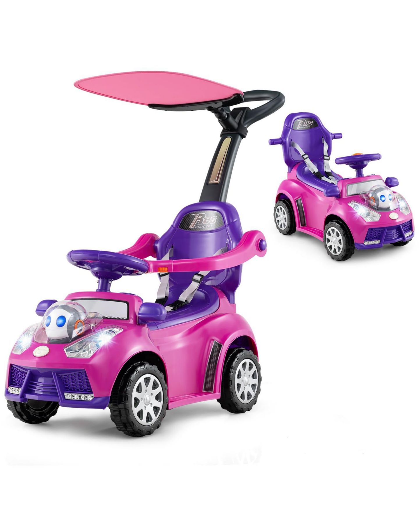 Детская игрушка Mecale 3-in-1 Push Car with Adjustable Canopy Ride-On, Ages 1+, цвет: Розовый — фото 1