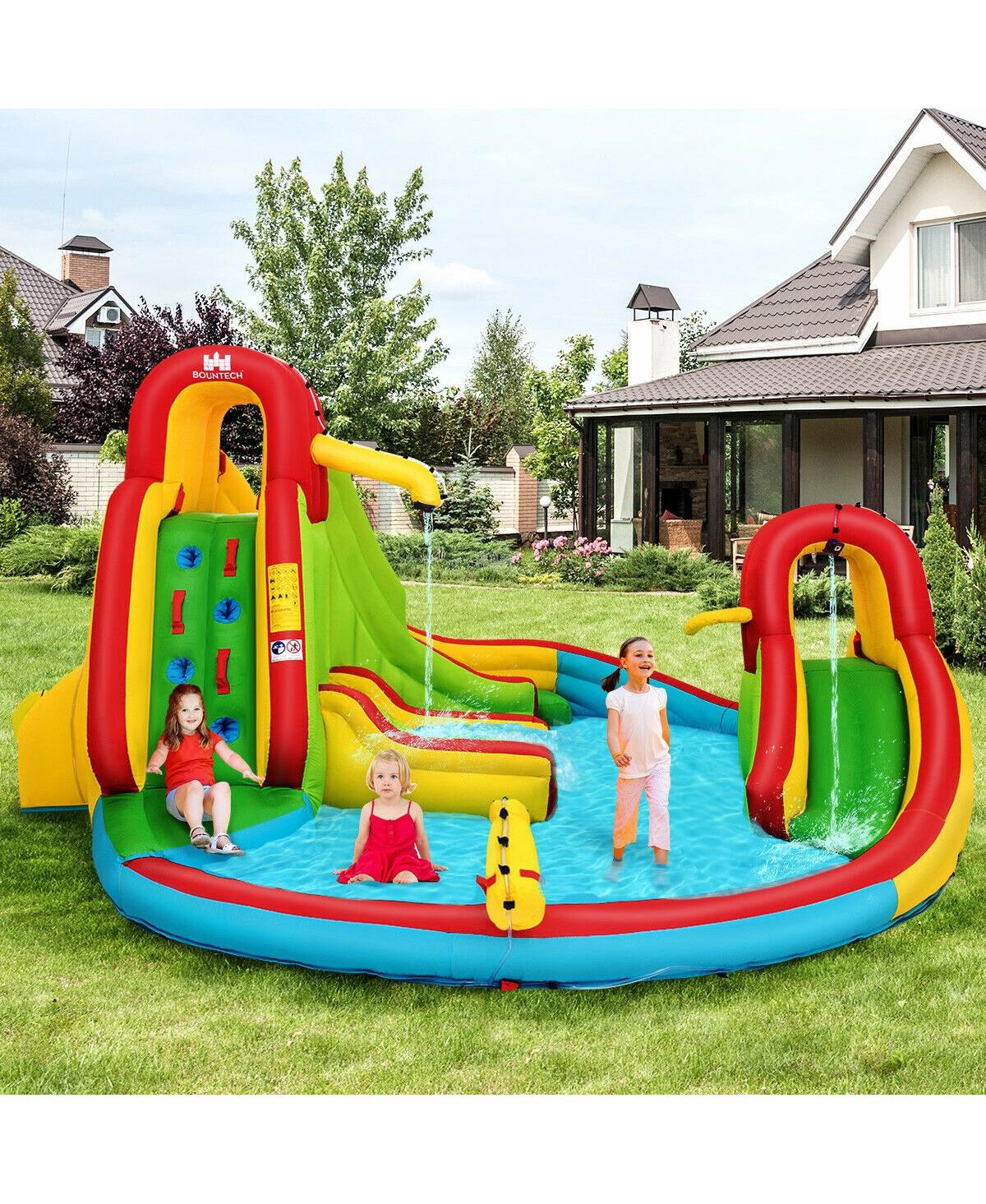 Inolait Kid's Inflatable Water Slide Bounce House with Climbing Wall and Pool Without Blower