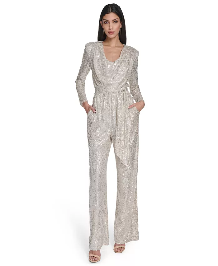 Women's Long-Sleeve Social-Sequin Jumpsuit
