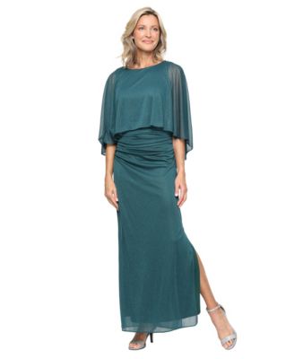 SL Fashions - Women's Sparkle Mesh Capelet Ruched Gown
