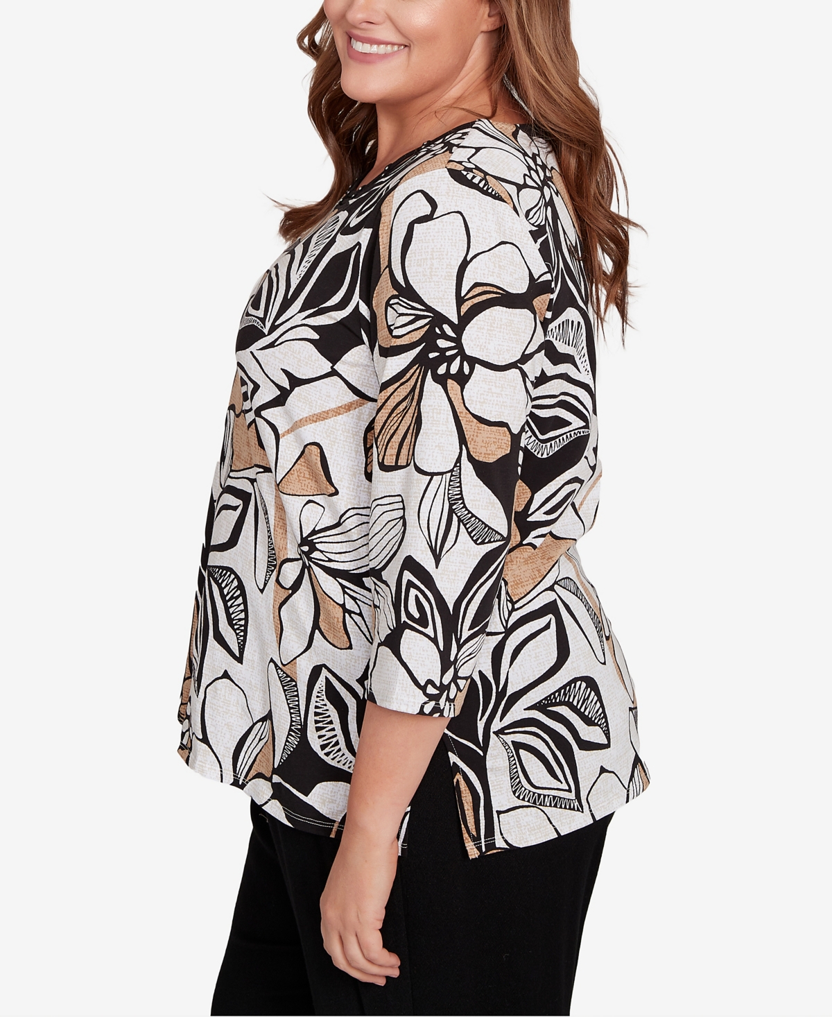 Alfred Dunner Plus Floral Leaf Embellished Top