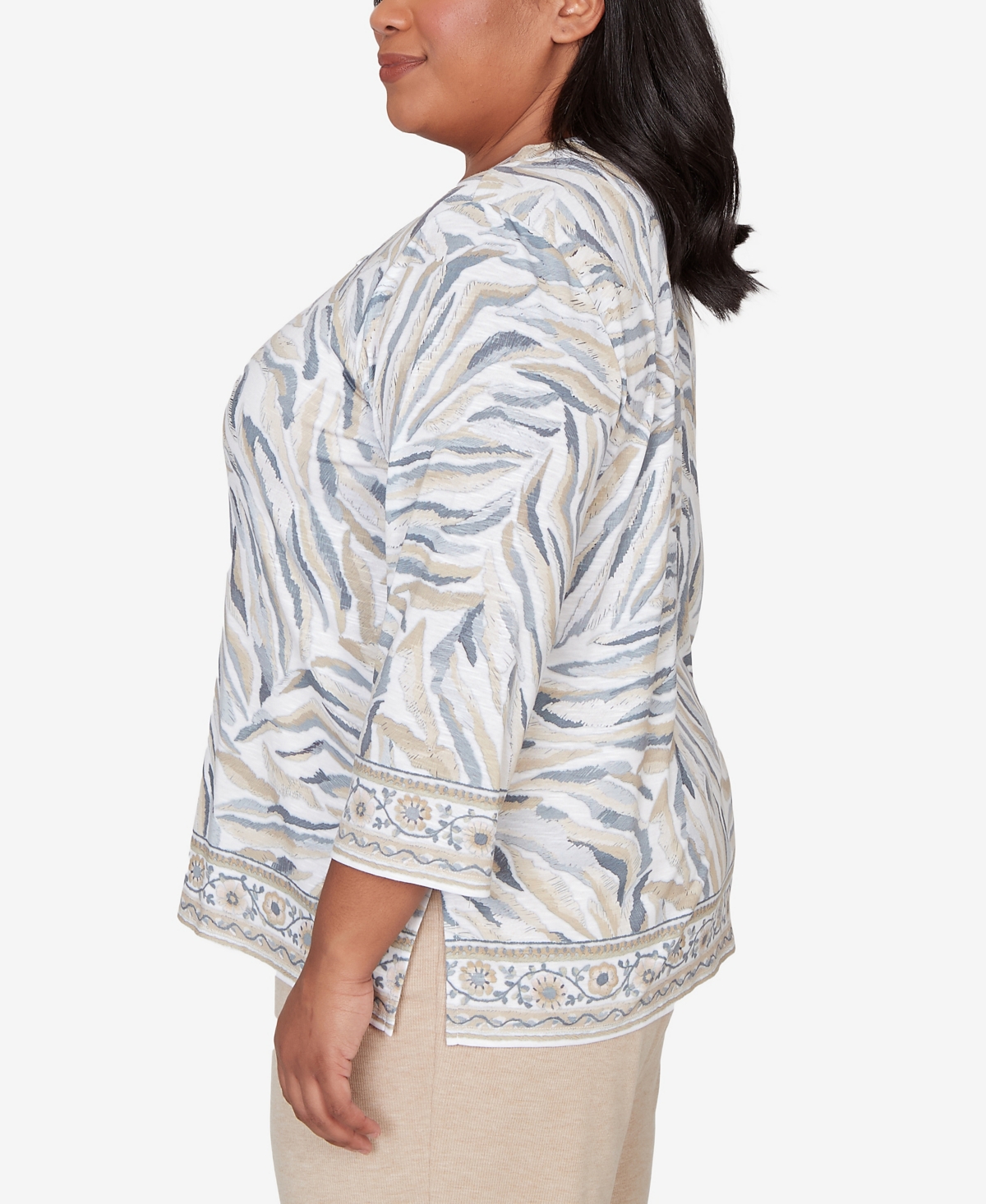 Alfred Dunner Plus Comfort & Joy Square Neck Animal Print Border Top