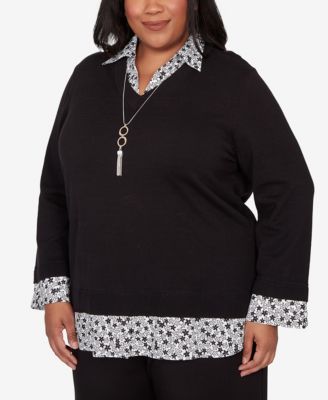 Plus Size Seville Print Woven Two in One Sweater with Necklace