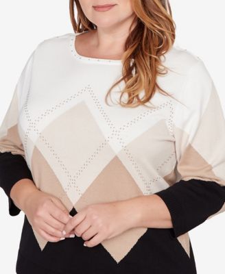 Plus Size Seville Argyle Ribbed Jewel Neck Sweater