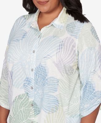 Plus Size St. Augustine Pastel Floral Print Button Down Shirt