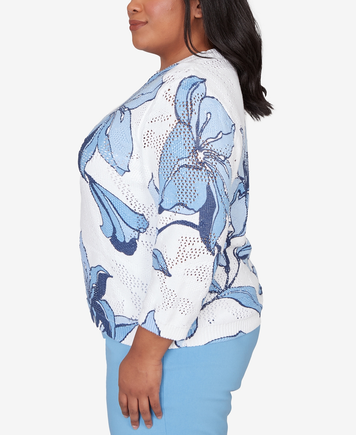 Alfred Dunner Plus Size St. Augustine Abstract Floral Print Ribbed Sweater In Multi