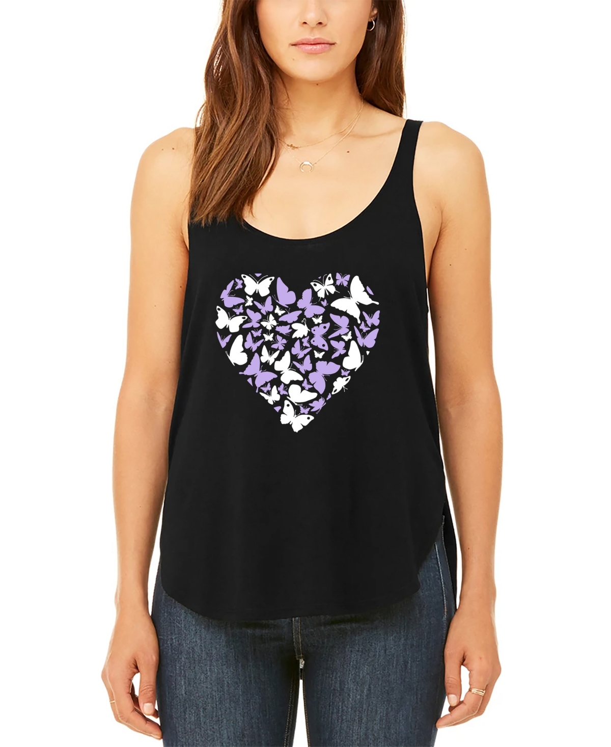 La Pop Art Women's Butterfly Heart Premium Word Flowy Tank Top