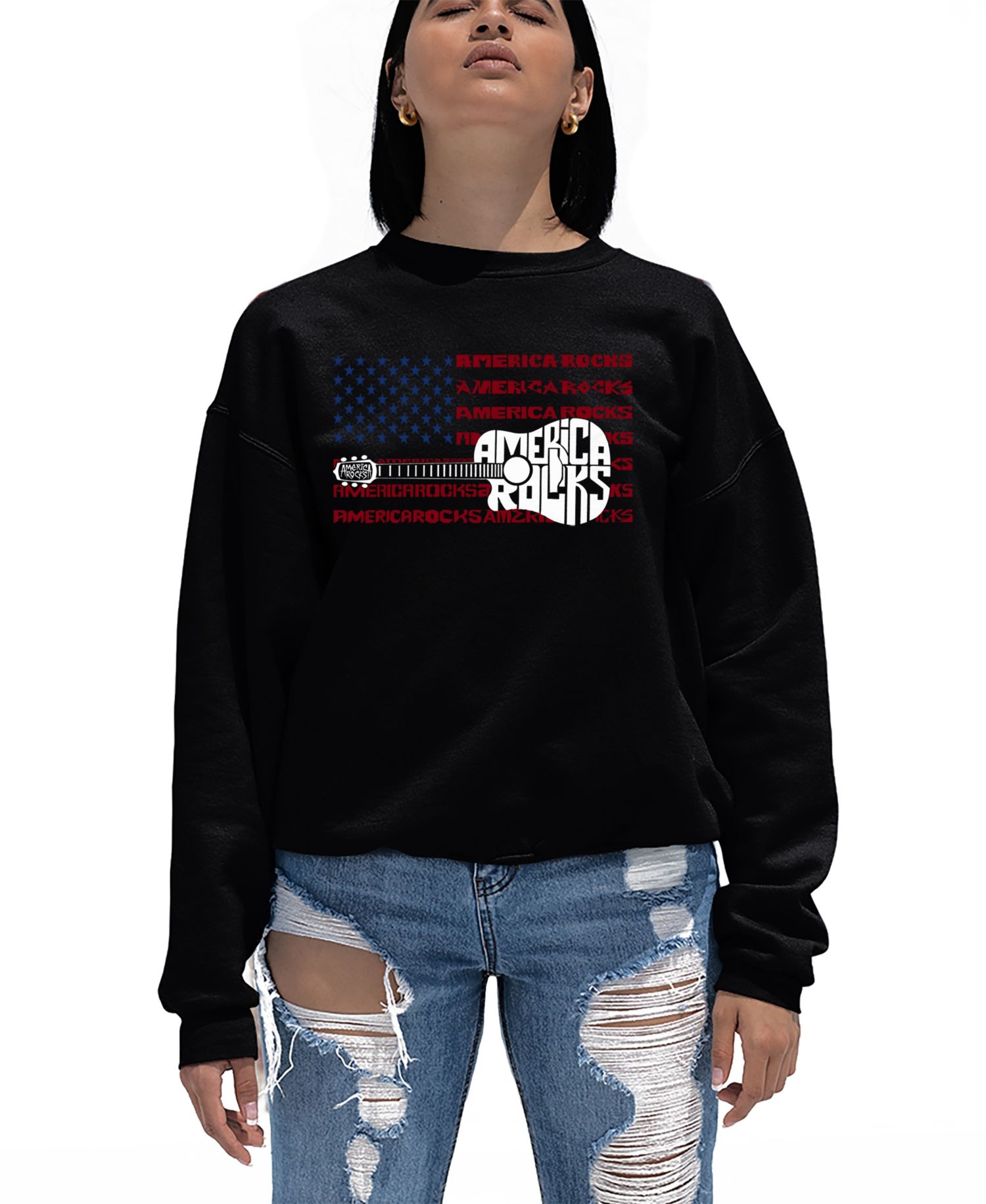 Women's America Rocks Word Art Crew Neck Sweatshirt
