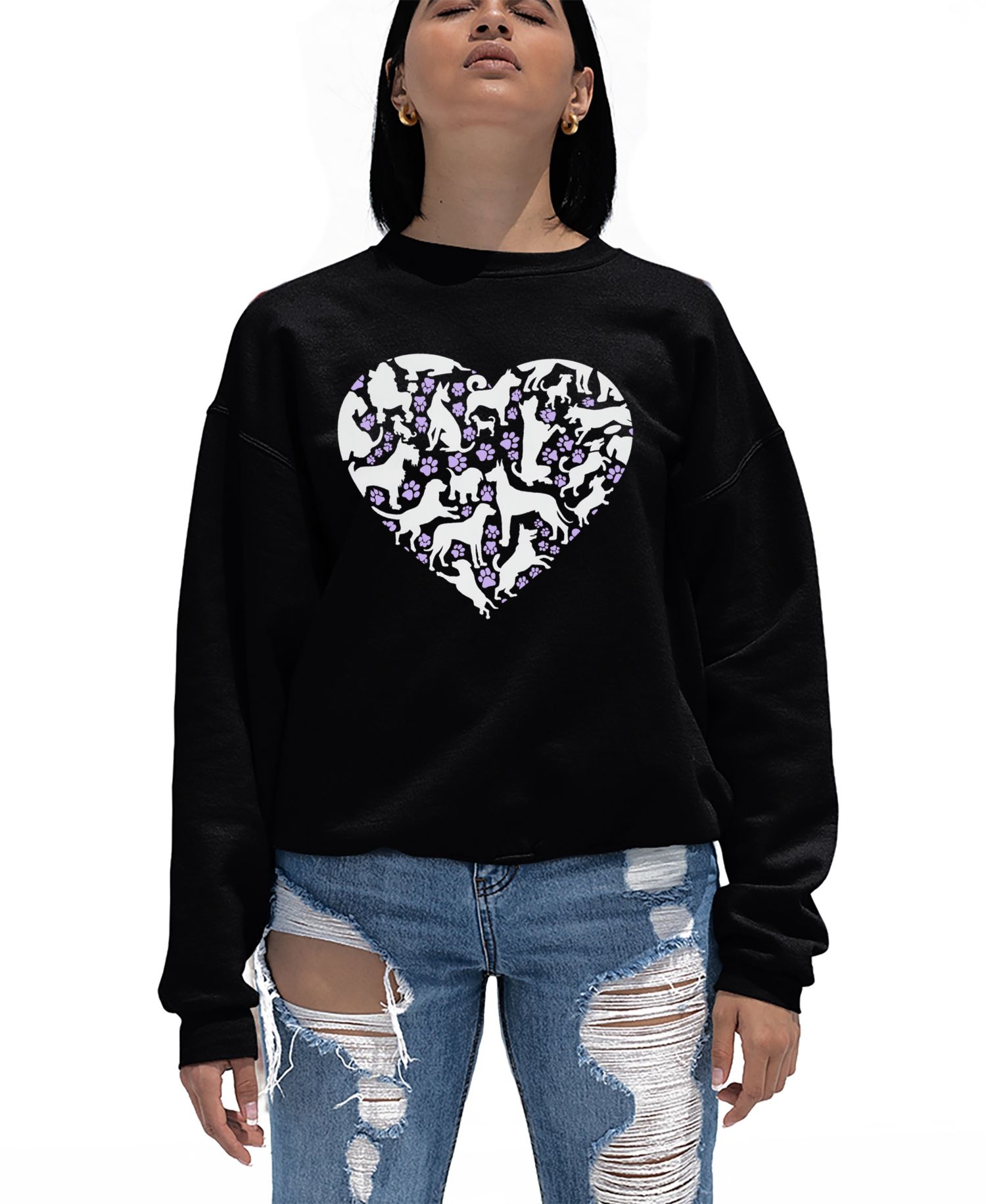 Women's Dog Heart Word Art Crew Neck Sweatshirt