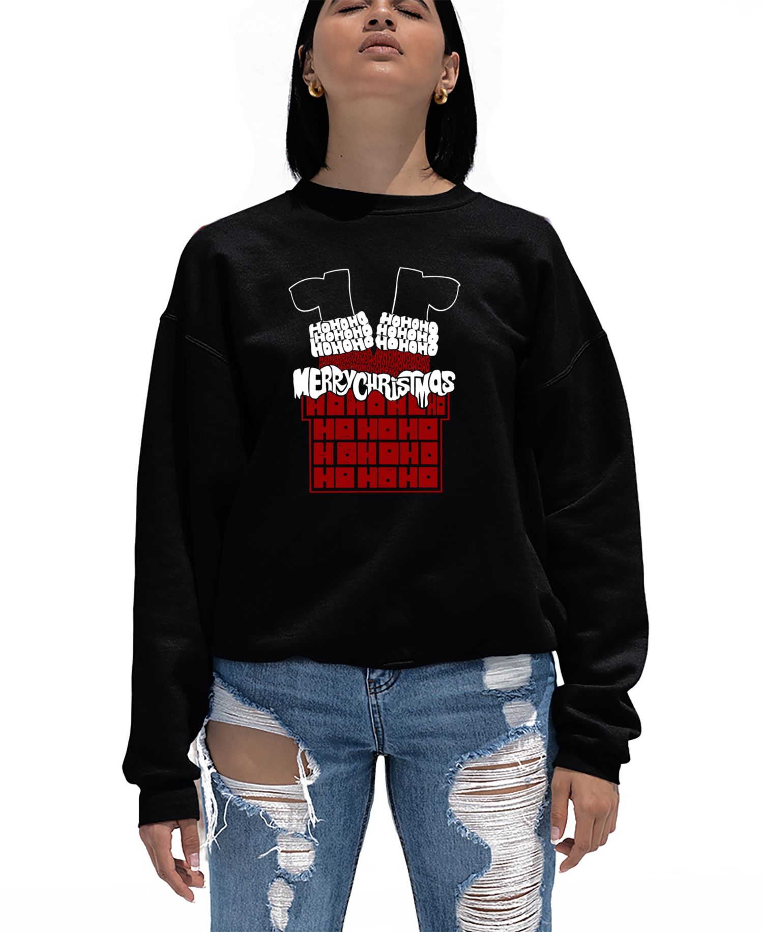 Women's Chimney Santa Word Art Crew Neck Sweatshirt