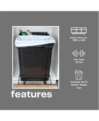 Glidez Steel Pull-Out Double 9 Gallon Plastic Trash Cans, Black