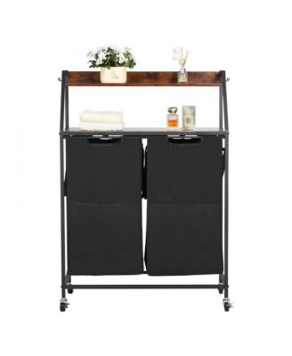 Rolling Laundry Hamper with 2 Tiers, 2 Bags, and Hooks