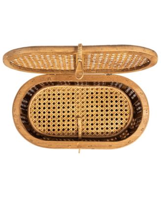 Modern Decorative Oval Woven Rattan Storage Boxes, Set of 2 Sizes, Dark Brown Finish