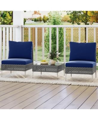 3 Pieces Conversation Chairs with Tempered Glass Coffee Table.