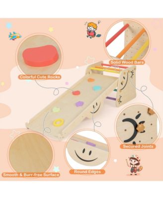 Wooden Climbing Toy Triangle Climber Set with Seesaw-Multicolor