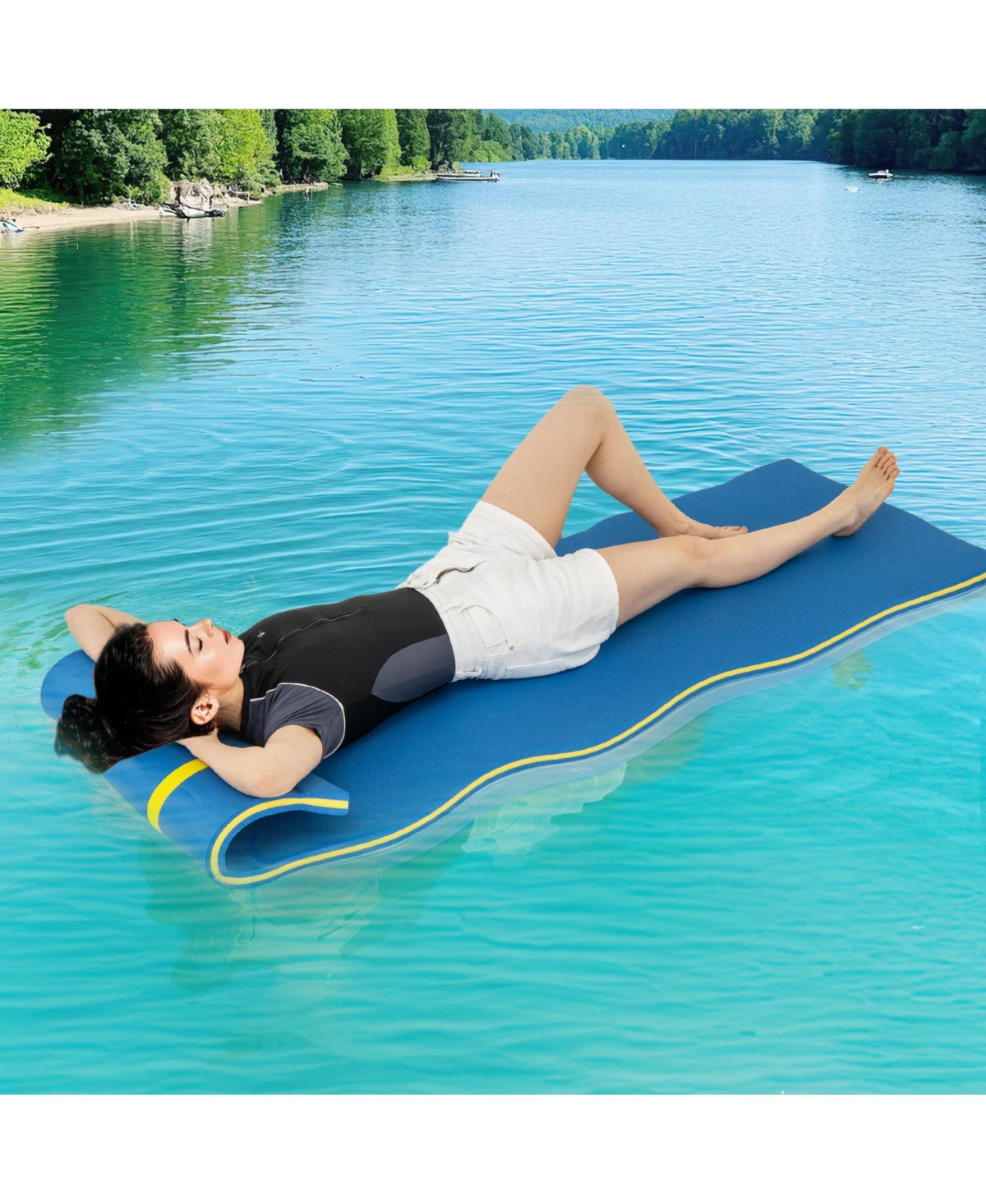 Sugift 7 Inches x 2 Inches Water Mat with Safety Tether and Pillow Design for Lake and Pool