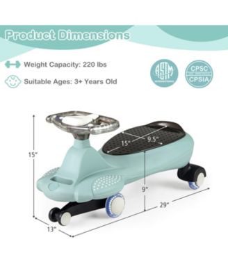 Kids Wiggle Car with Flashing Wheels, Music & Storage