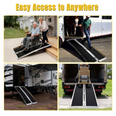 Portable Wheelchair Ramp Aluminum 5FT Folding Anti-slip 600LBS Capacity for Threshold Doorways