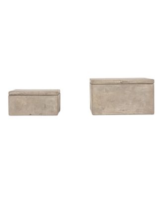 Contemporary Cement Boxes with Lids, Grey, Set of 2
