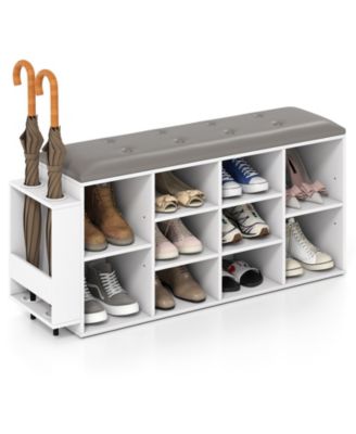 Shoe Storage Bench with Umbrella Holder and Adjustable Shelf