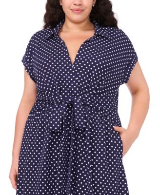 Plus Size Pull-On Printed Belted Midi Shirt Dress
