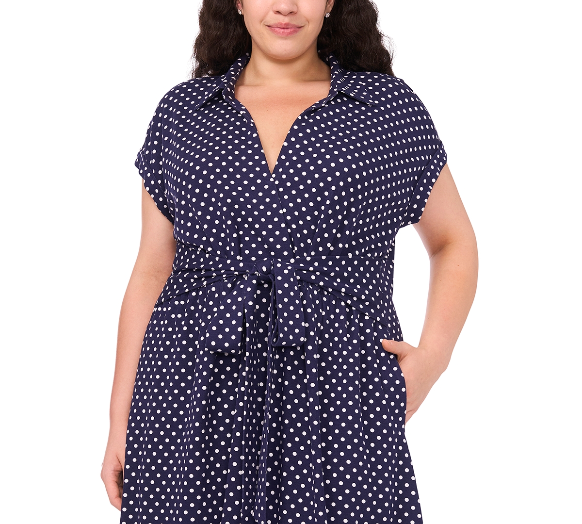 Msk Plus Pull-On Printed Belted Midi Shirtdress