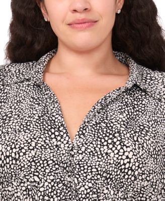 Plus Size Short-Sleeve Printed Midi Shirt Dress