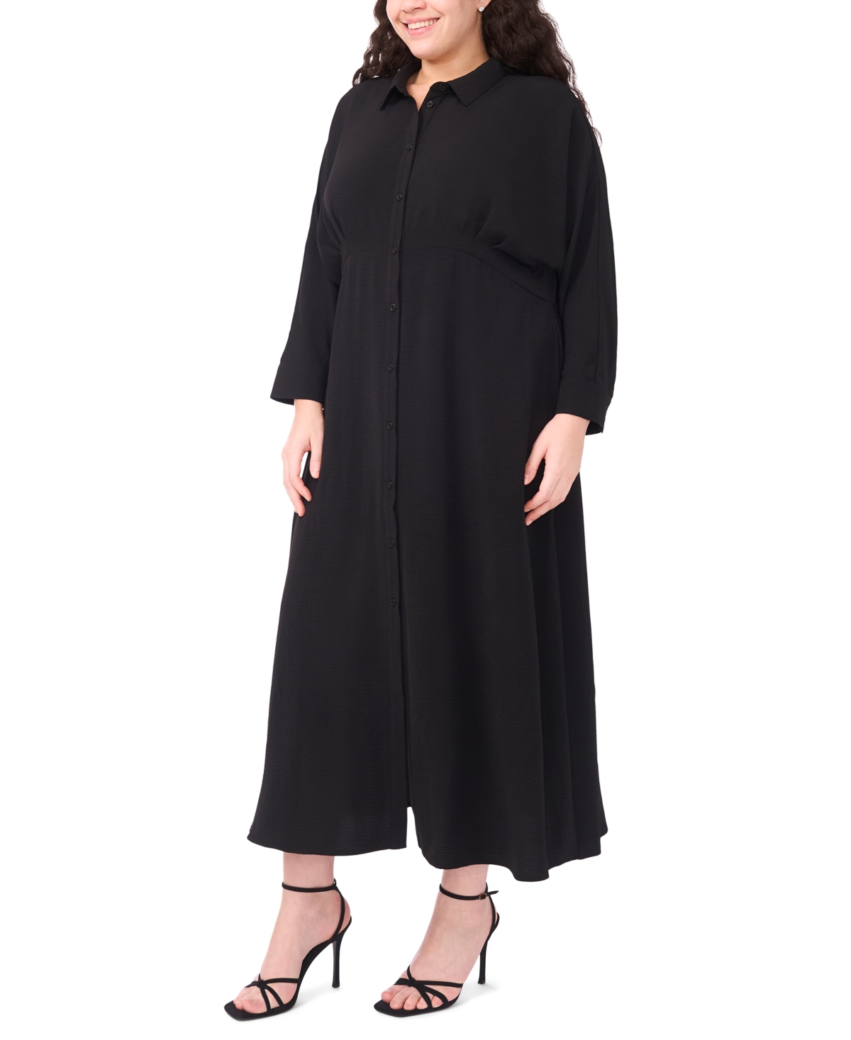 Msk Plus Button Front Collar Midi Shirtdress
