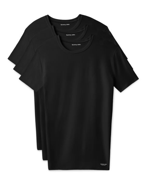 Мужские топы Tommy John Luxe Modal Crewneck Undershirt Stay-Tucked 3-Pack, цвет: Чёрный
