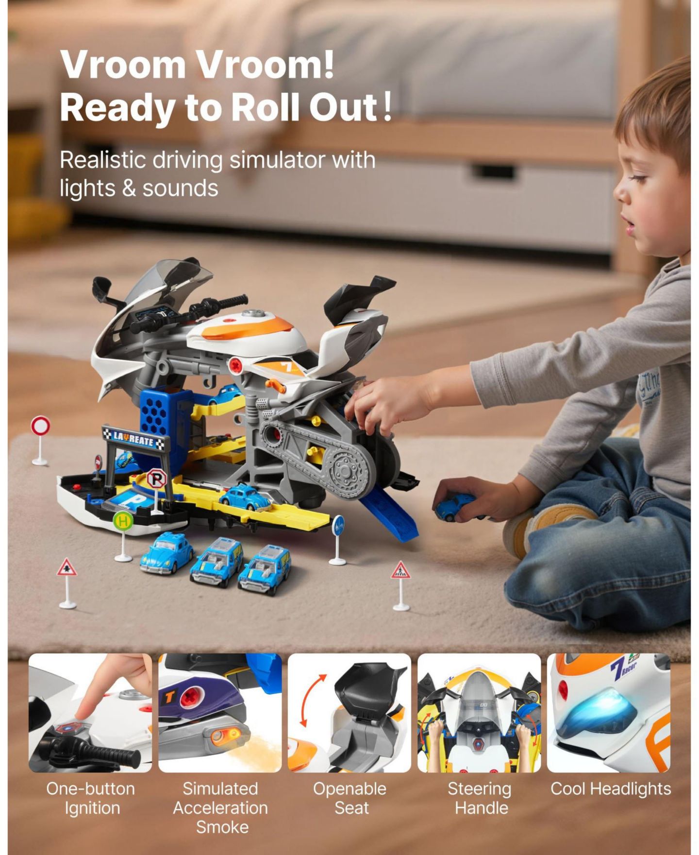 Детские игрушки Mecale Motorcycle Engine 6-in-1 Transforming 25-Piece Toy with Lights & Sounds, цвет: Синий — фото 8