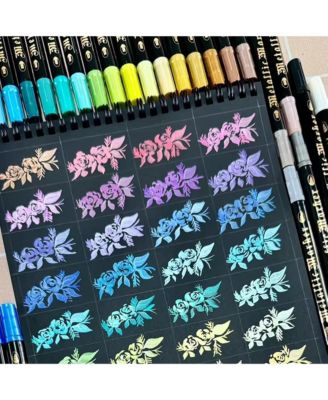 24 Colors Soft Brush Tip & Flat Tip Metallic Markers, Acrylic Paint Pens for Stone, Rock, Painting, Ceramic, Glass, Wood and Metal