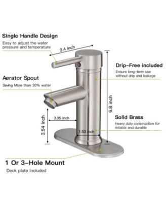 Brushed Nickel Bathroom Faucet, Single Hole &amp; Handle, Water-Saving Modern Lavatory Sink Faucet with Cover Plate, Supply Line, Lead-Free