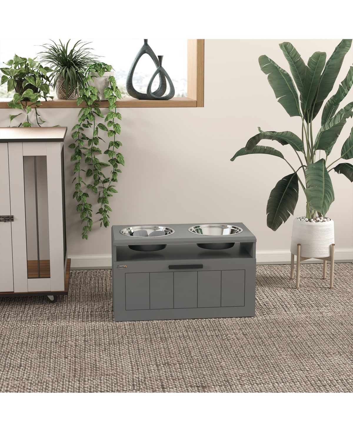 PawHut Elevated Dog Bowls, Raised Dogs Bowl Sd with 25L Storage Drawer