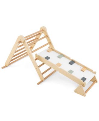 3-in-1 Foldable Pikler Triangle Climbing Set with Ramp – Natural Montessori Toys