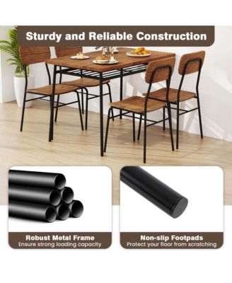 5 PCS Wood Square Kitchen Table & Chair Set with Metal Frame Storage Rack