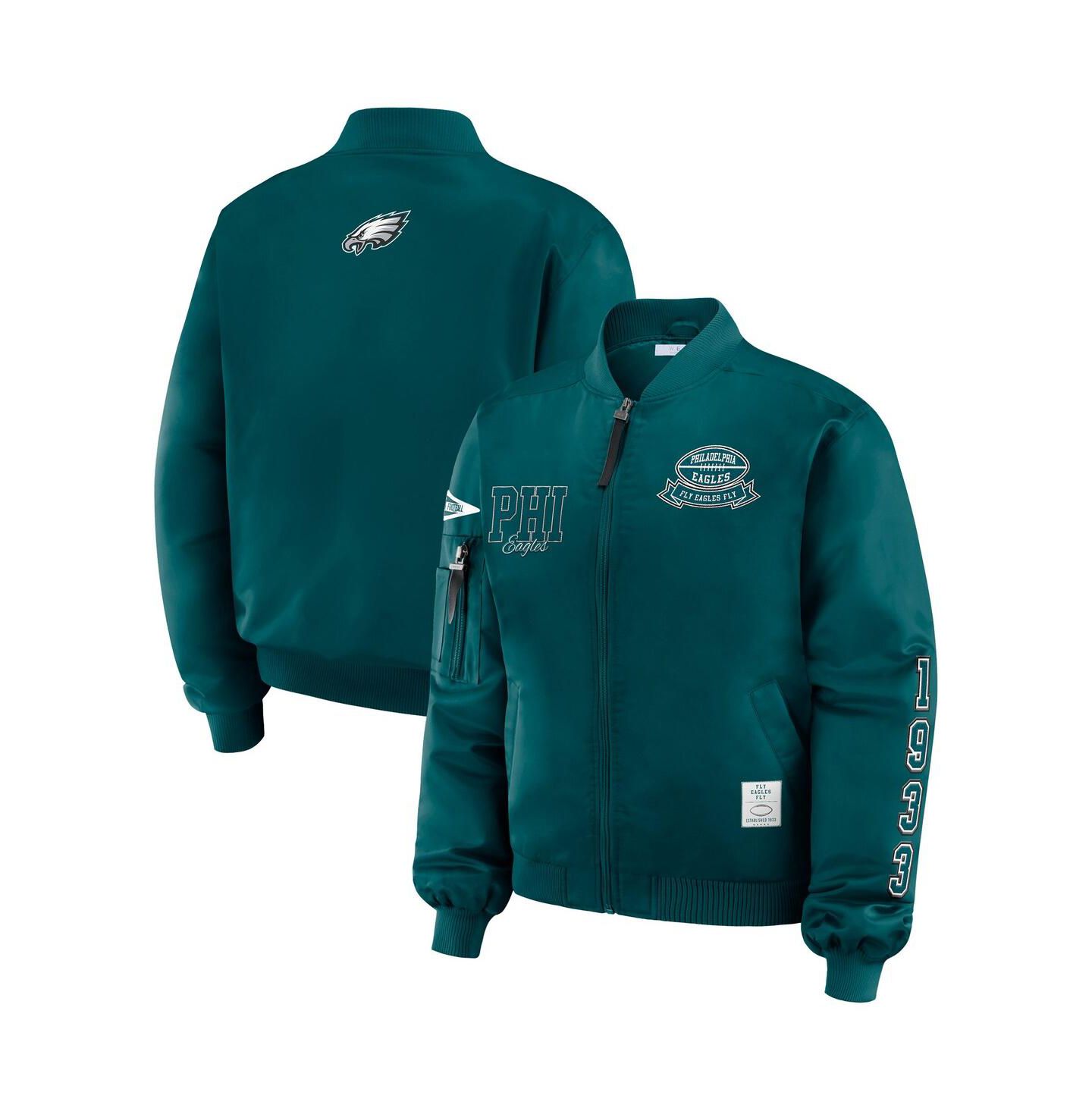 Женская куртка WEAR by Erin Andrews Midnight Green Philadelphia Eagles Patch Full-Zip Bomber — фото 1