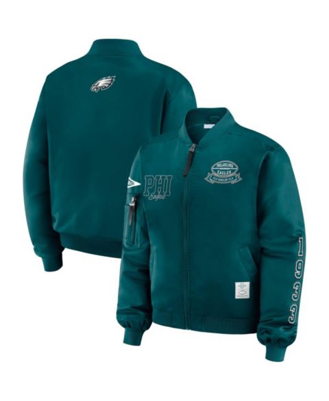 Женские куртки WEAR by Erin Andrews Women's Midnight Green Philadelphia Eagles Patch Full-Zip Bomber Jacket