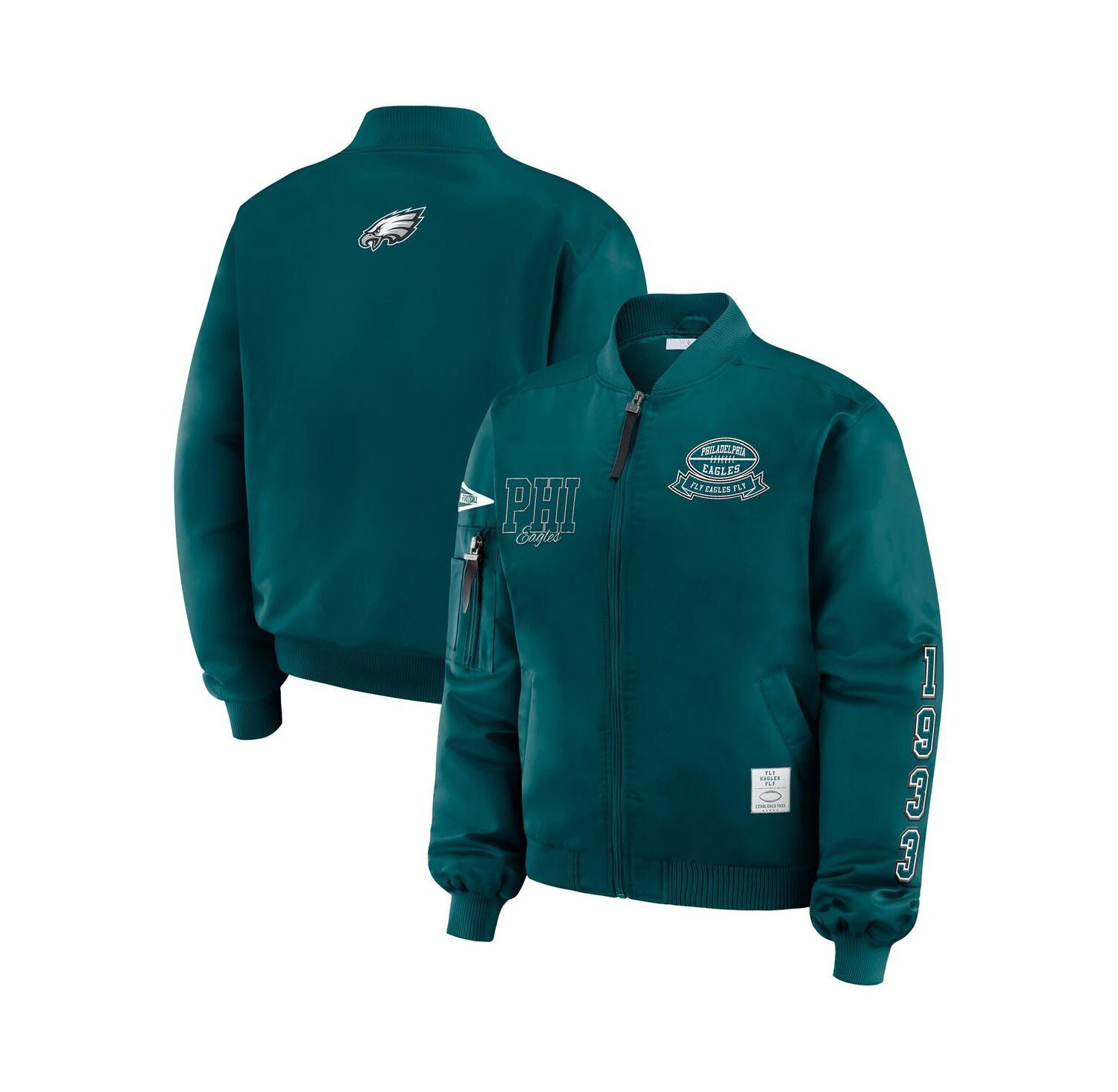 Women's Midnight Green Philadelphia Eagles Patch Full-Zip Bomber Jacket