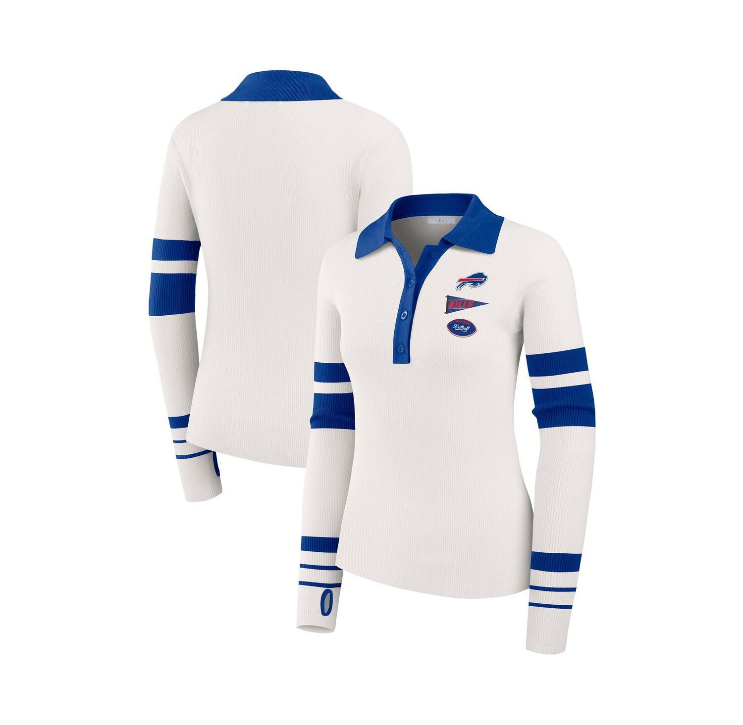 Women's White Buffalo Bills Ribbed Henley Sweater