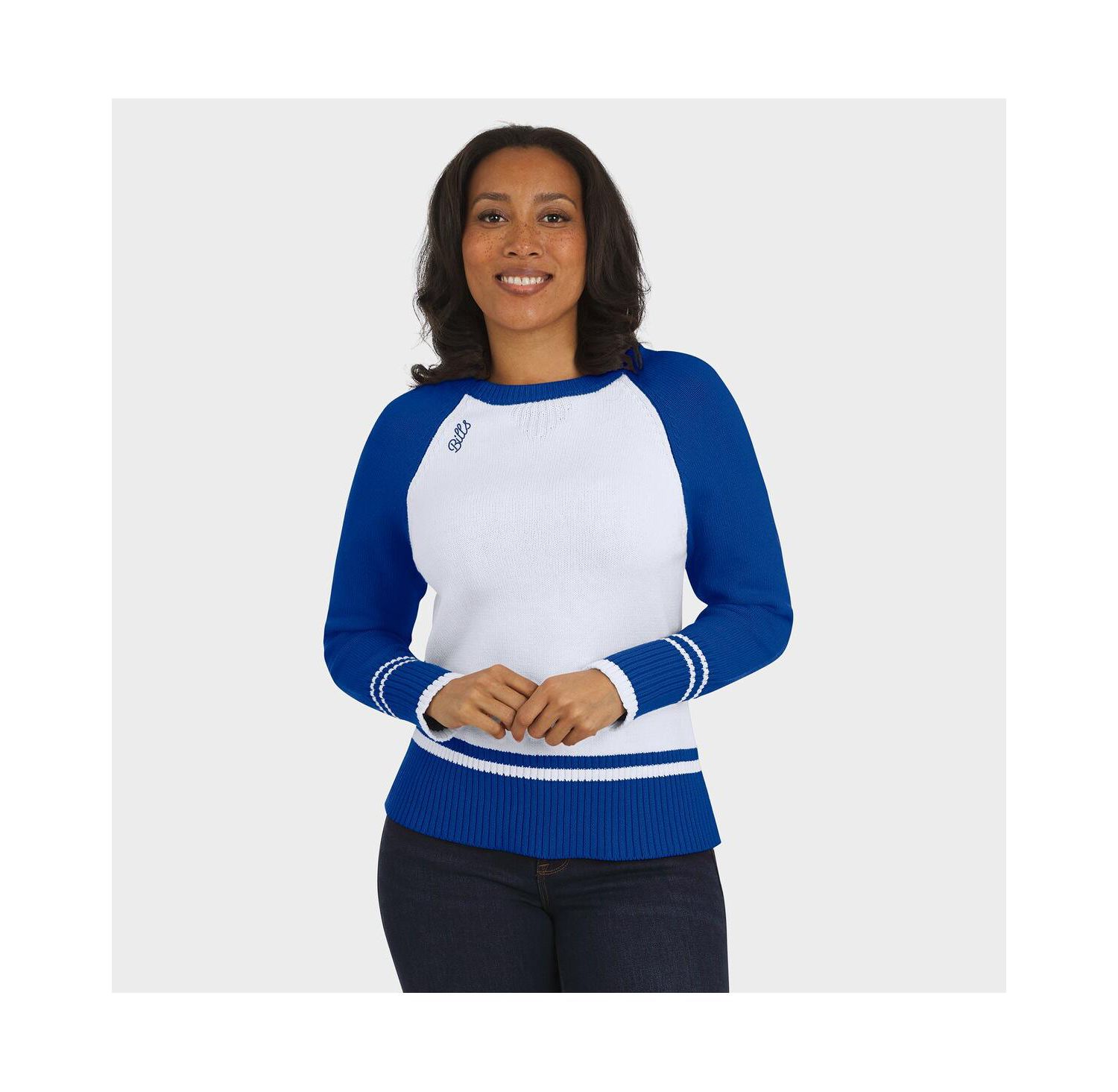 Women's White/Royal Buffalo Bills Color Block Raglan Sweater
