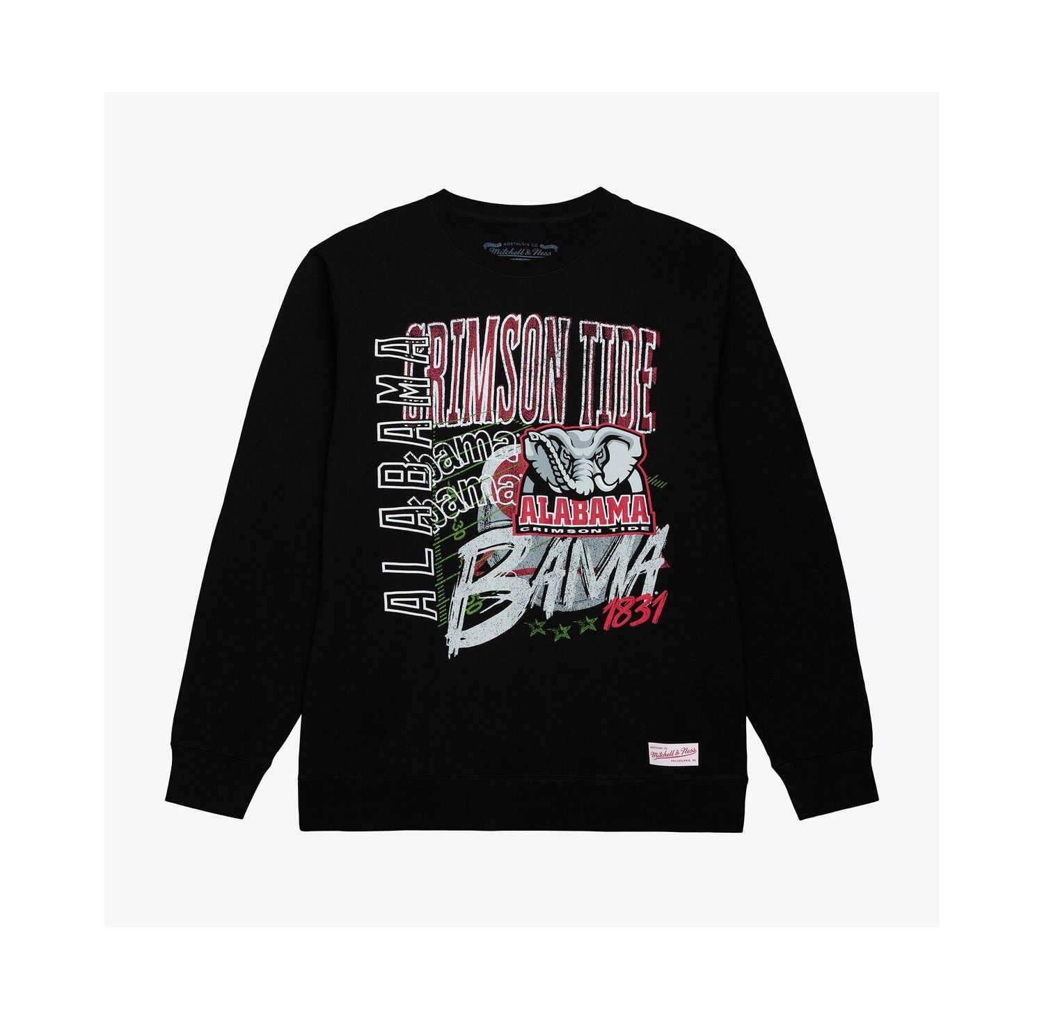Men's Black Alabama Crimson Tide Half Time Fleece Crewneck Sweatshirt